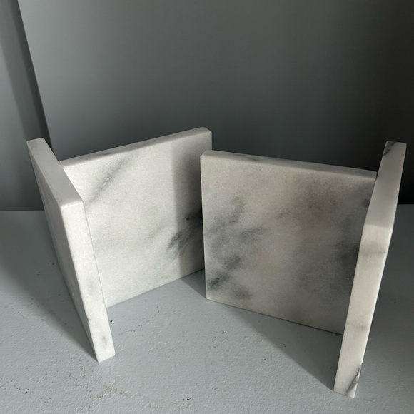 CB2 White and Gray Marble Bookends - Picture 3 of 4